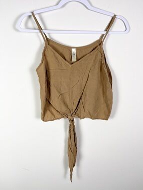 Mahina Women Spaghetti Strap Crop Top Size Mediun Brown Tie-Front Hawaii Neutral